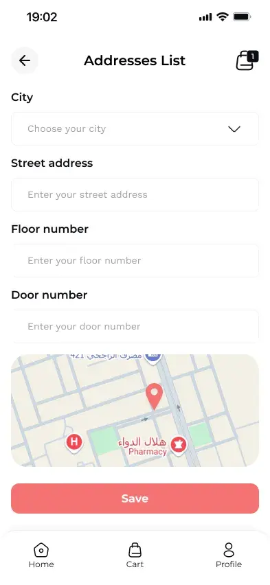Saving a delivery address on the map