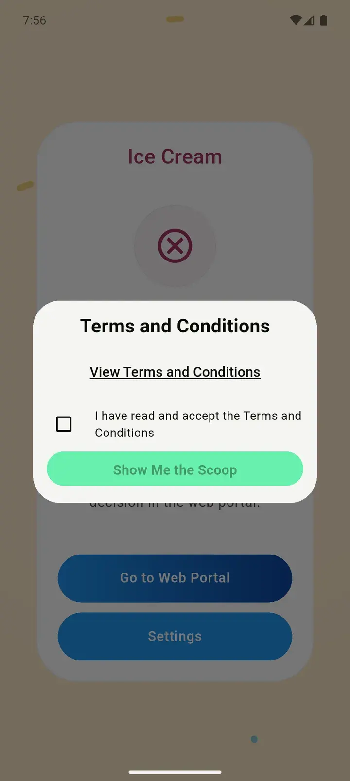 Terms and conditions acceptance