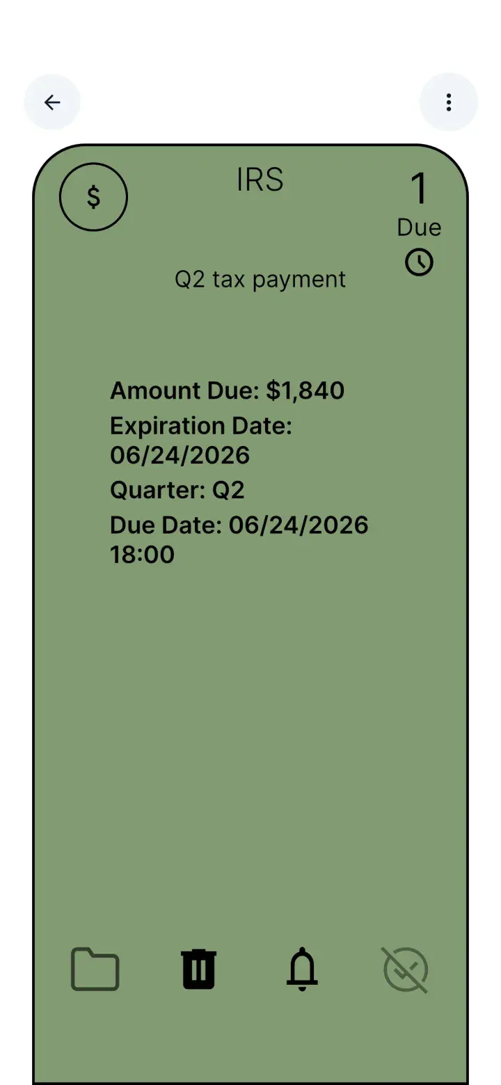 Card with a due date and reminder