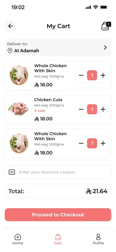 Cart with coupon and order total
