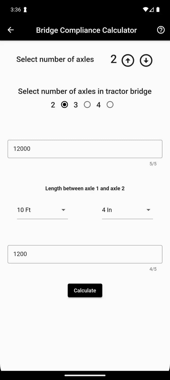 Entering axle weights and spacing