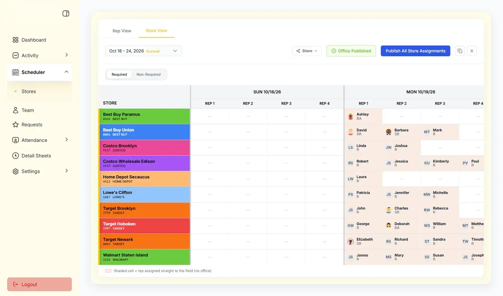 Weekly schedule in Store View