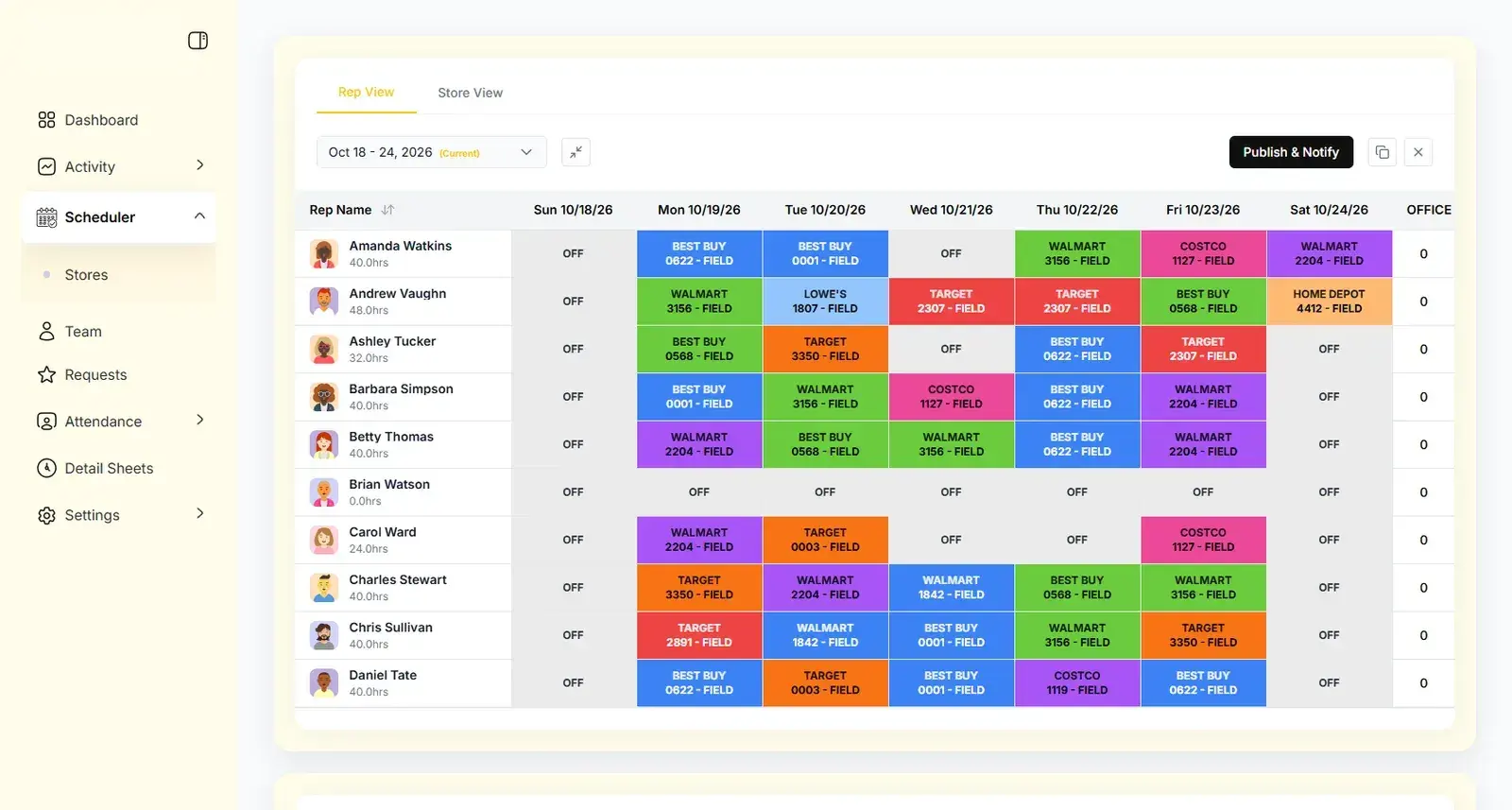 Shift picker with store search