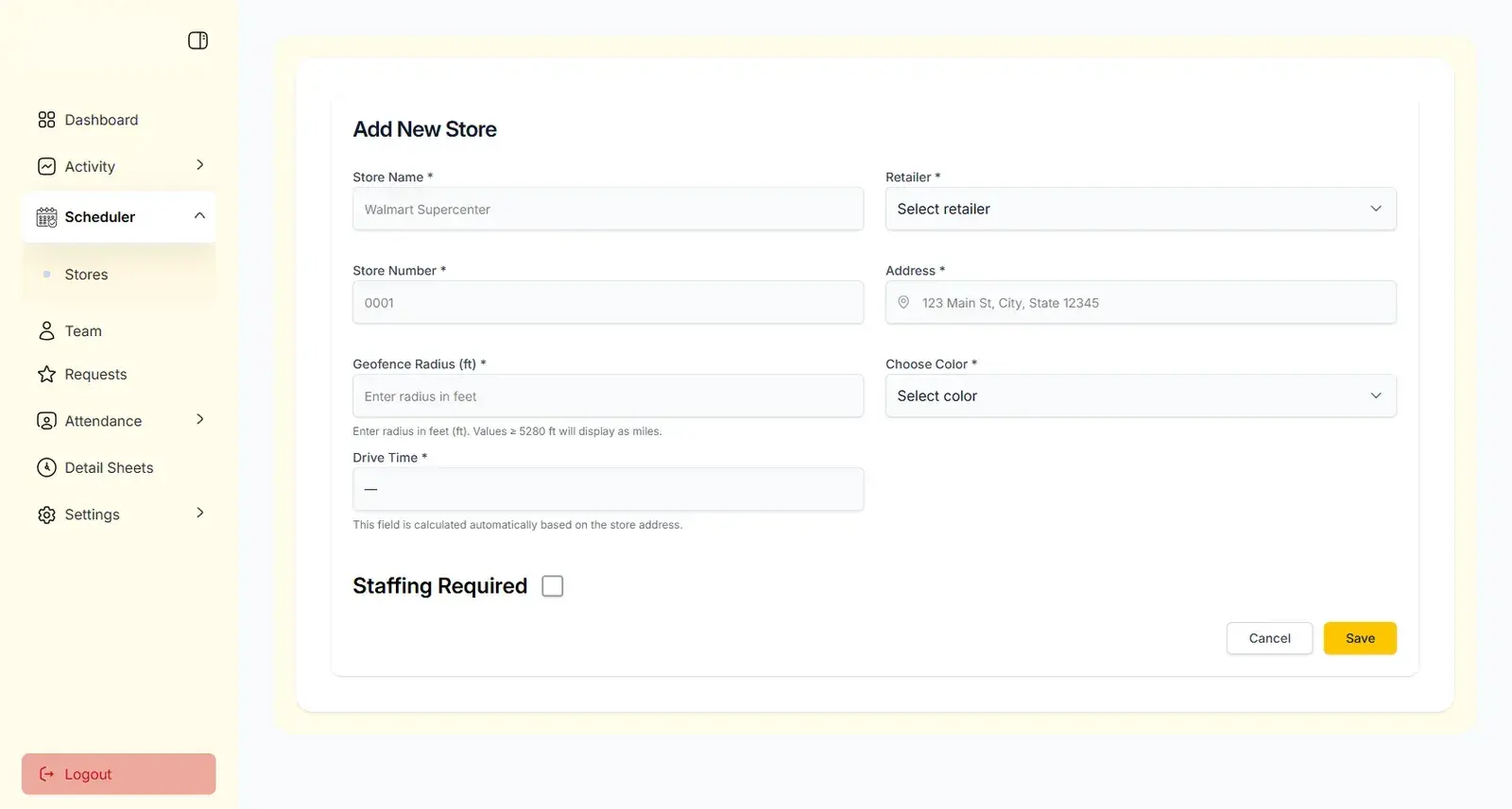 Adding a store with geofence and drive time