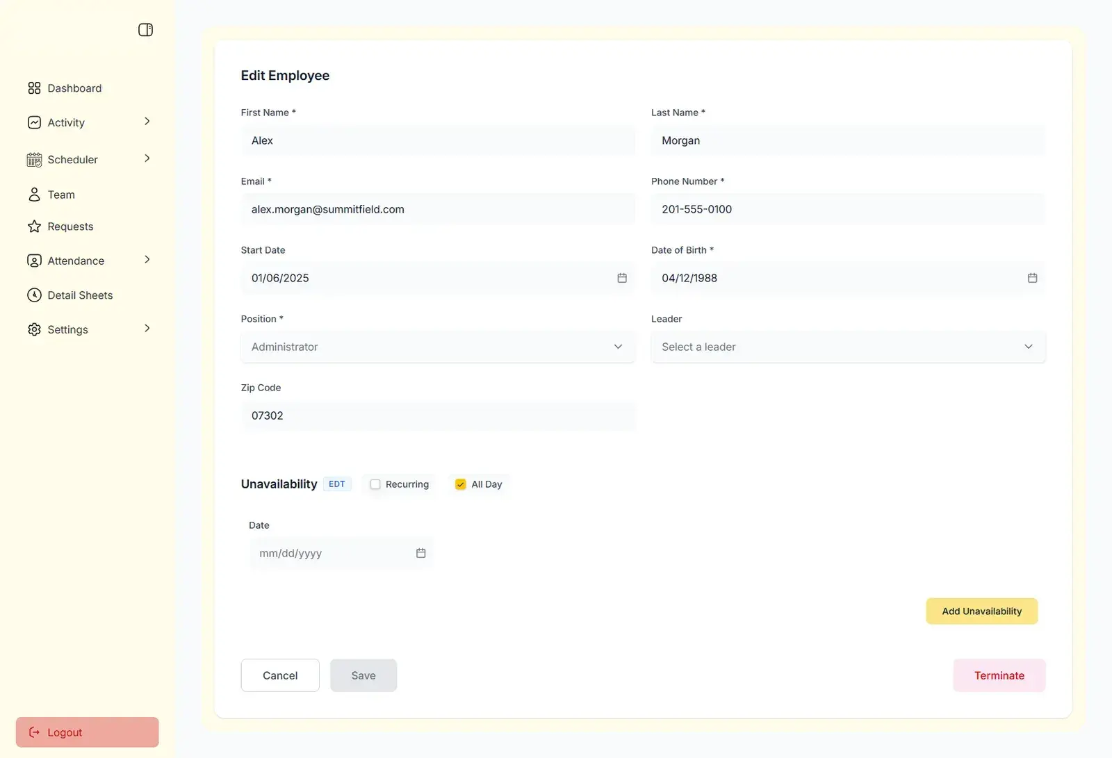 Employee profile editor