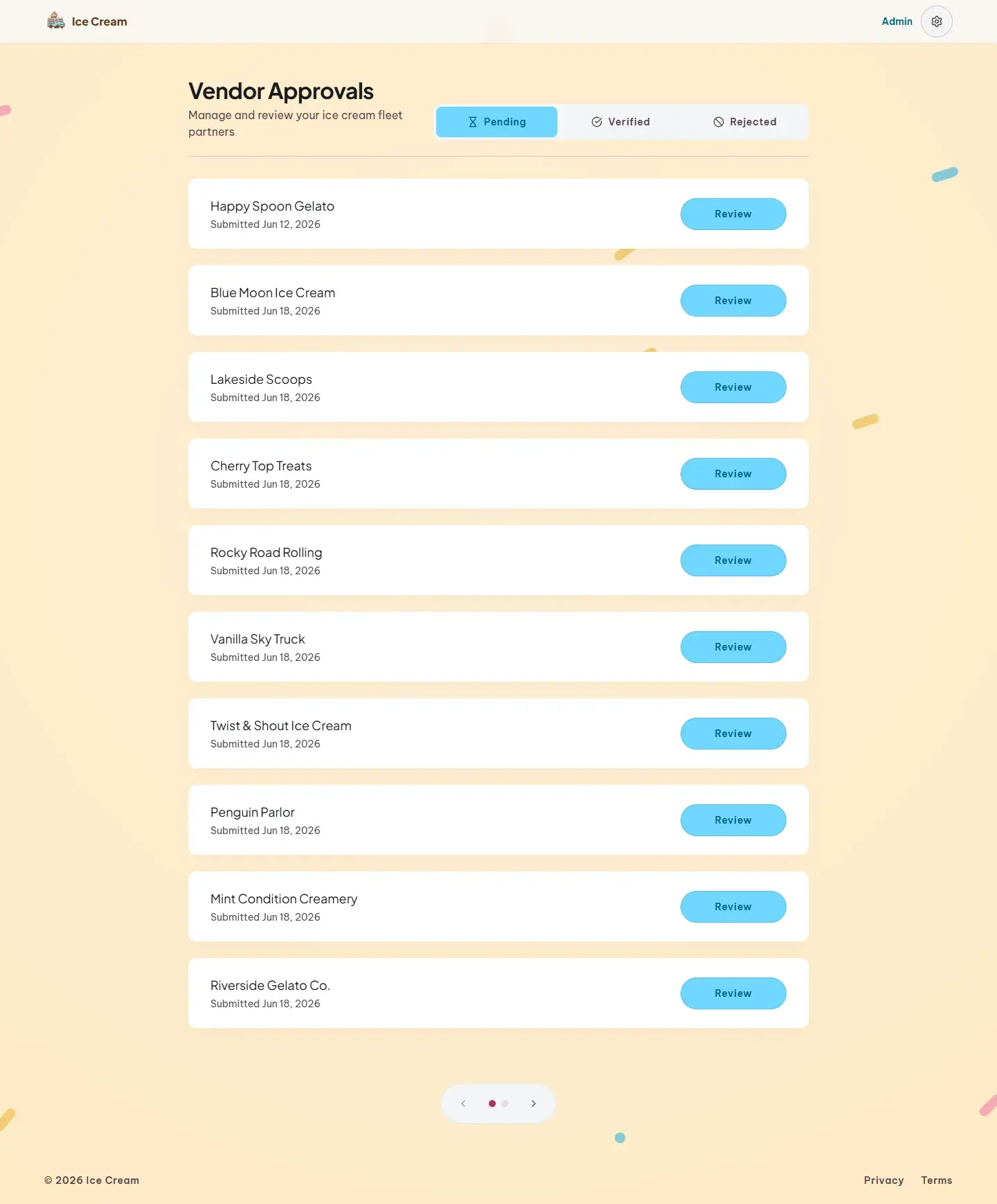 Pending applications list
