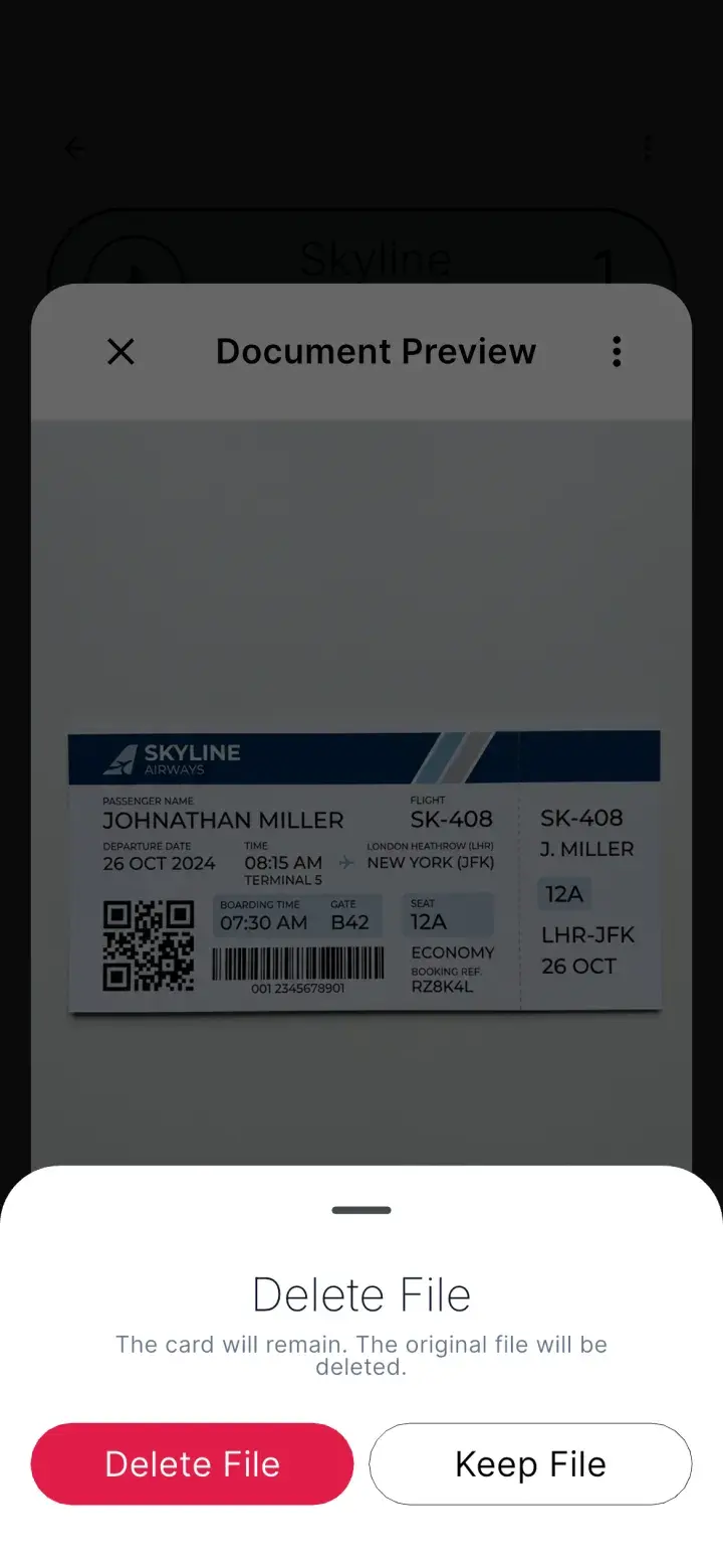 Extracted fields on a flight ticket