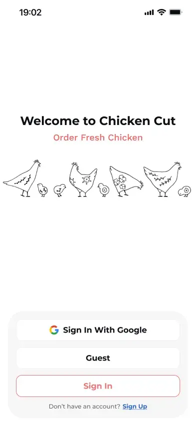 Welcome screen with Google and guest sign-in