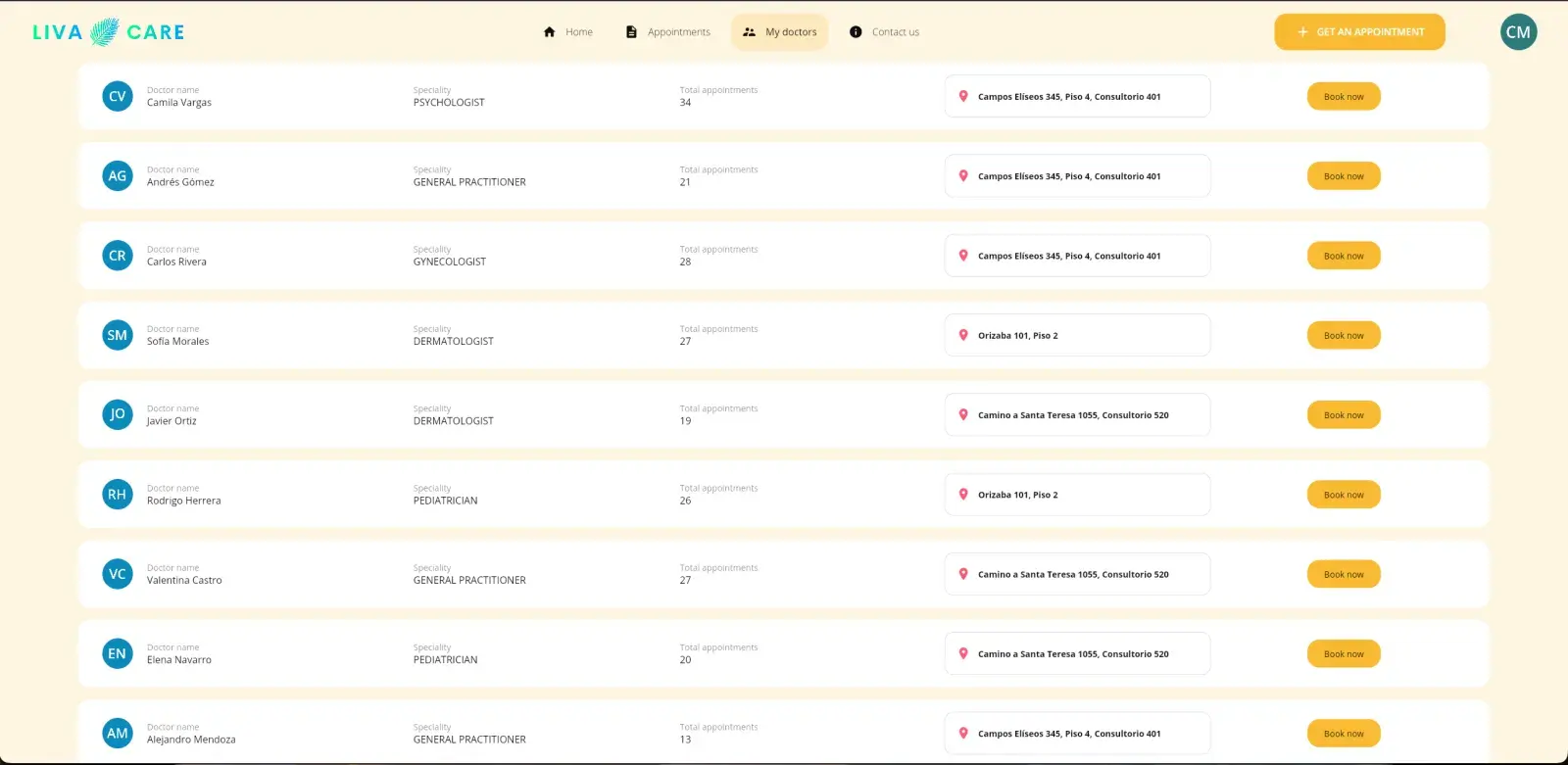 My Doctors directory with clinic addresses