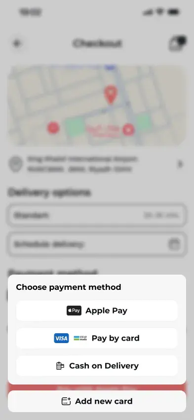 Apple Pay, card or cash on delivery