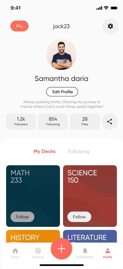Learner profile with decks