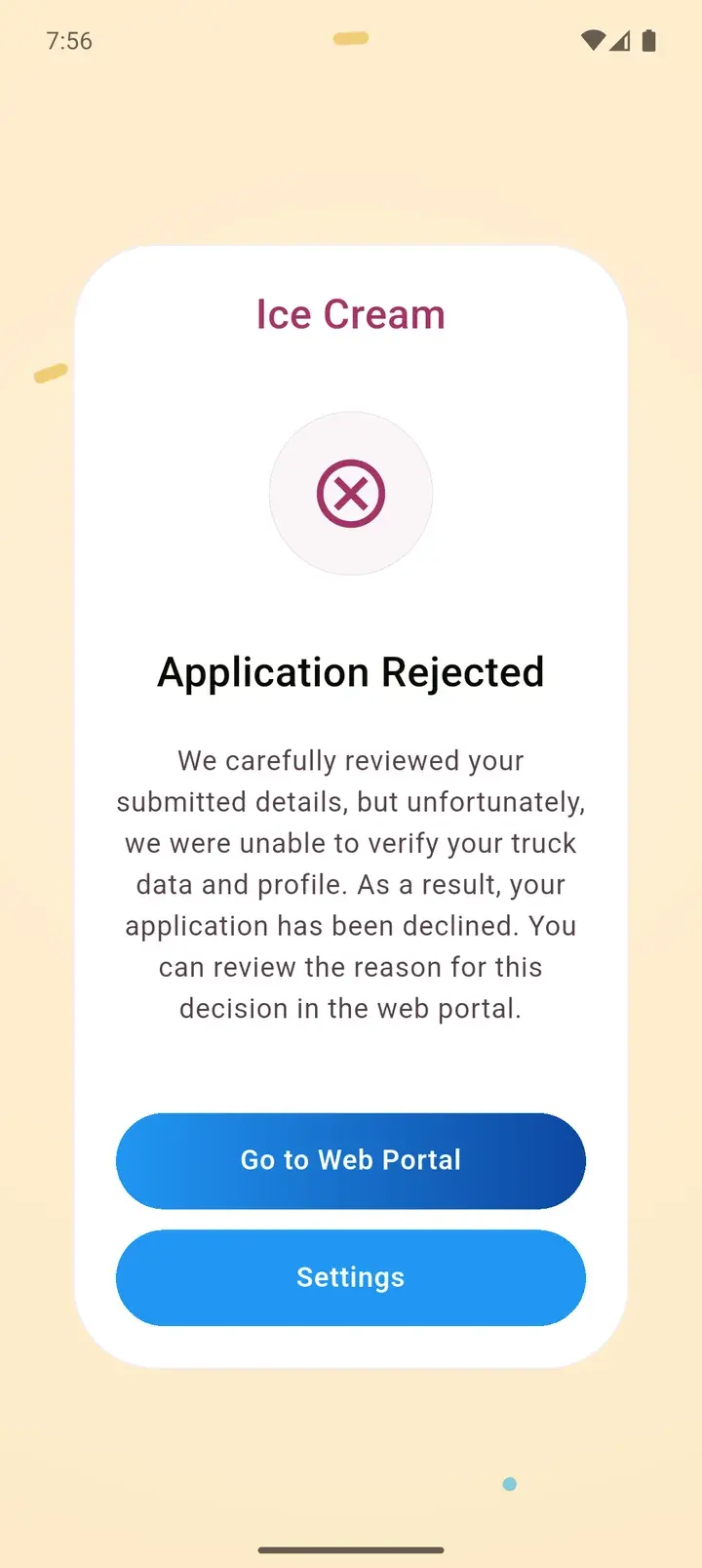 Application rejected with next steps