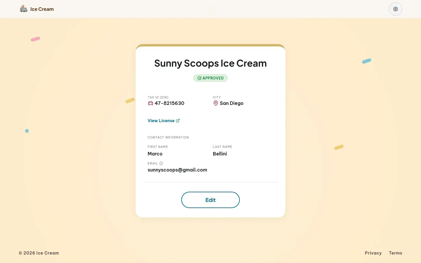 Approved vendor profile