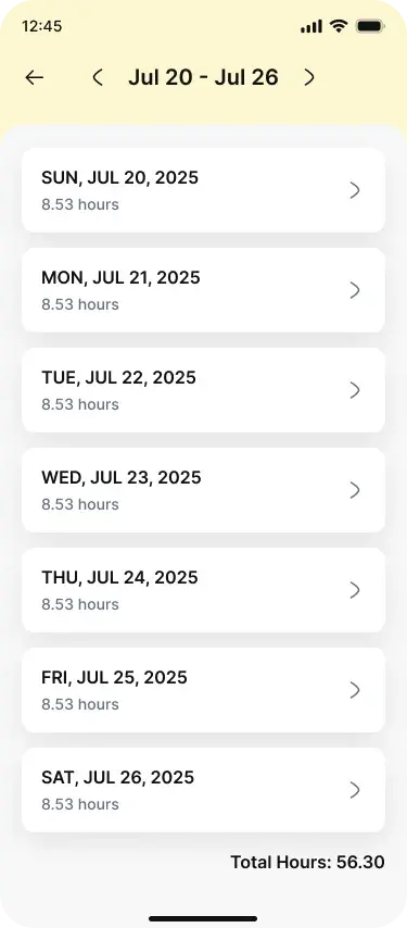Rep timesheet in the mobile app